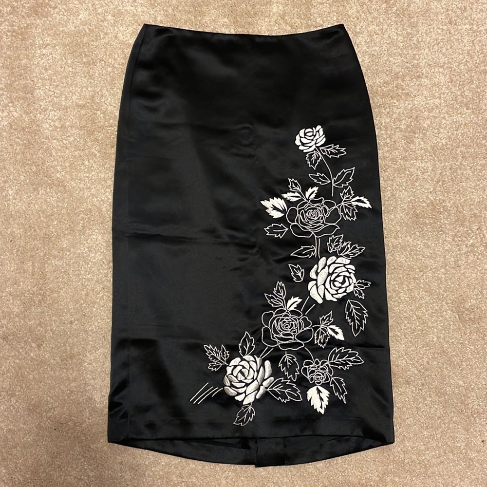 Black Pencil Skirt with White Flowers